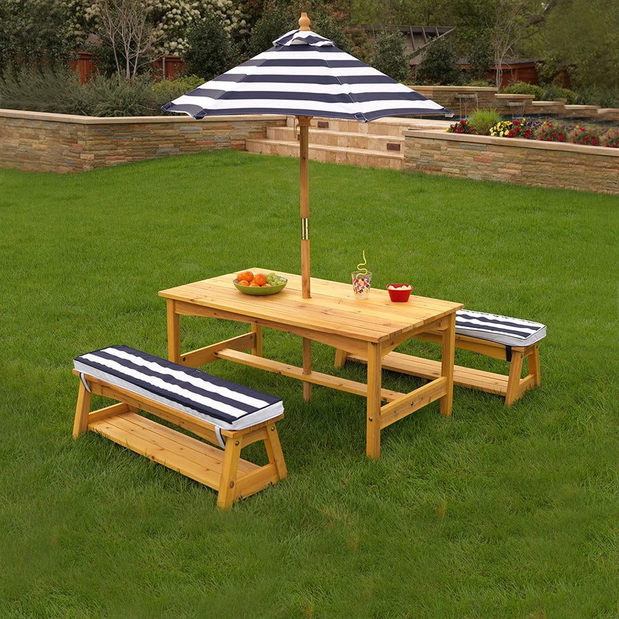 Kids Outdoor Table and Chairs Picnic Bench Set Umbrella Water Sand Pit Box