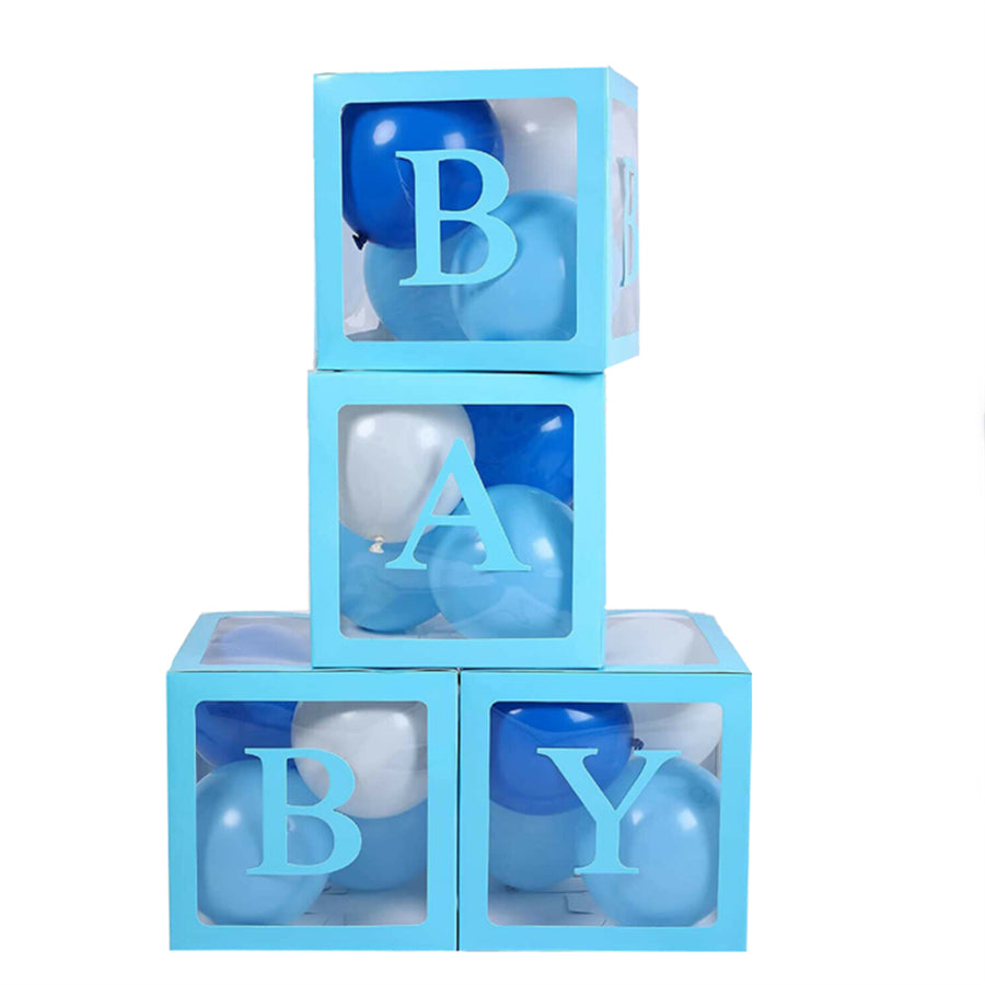 4PCS/Set BABY Balloon Box Cube Blue Boxes Birthday