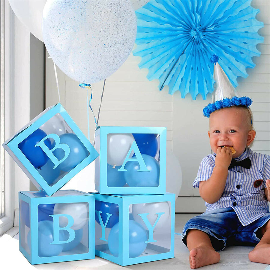 4PCS/Set BABY Balloon Box Cube Blue Boxes Birthday