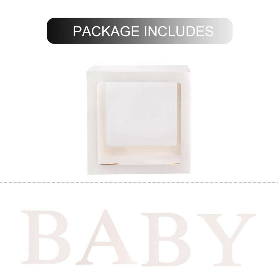 4Pcs/Set BABY Balloon Box Cube Blue Boxes Birthday Boy Baby Shower Party White