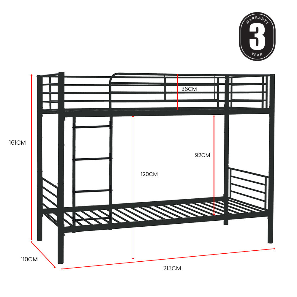 2in1 King Single Metal Bunk Bed Frame Grey