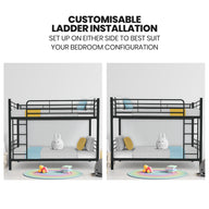 2in1 King Single Metal Bunk Bed Frame Grey