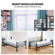 2in1 King Single Metal Bunk Bed Frame Grey