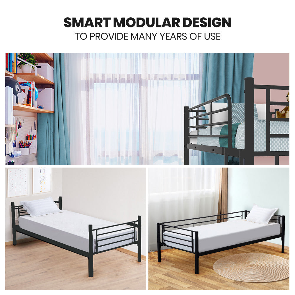 2in1 King Single Metal Bunk Bed Frame Grey