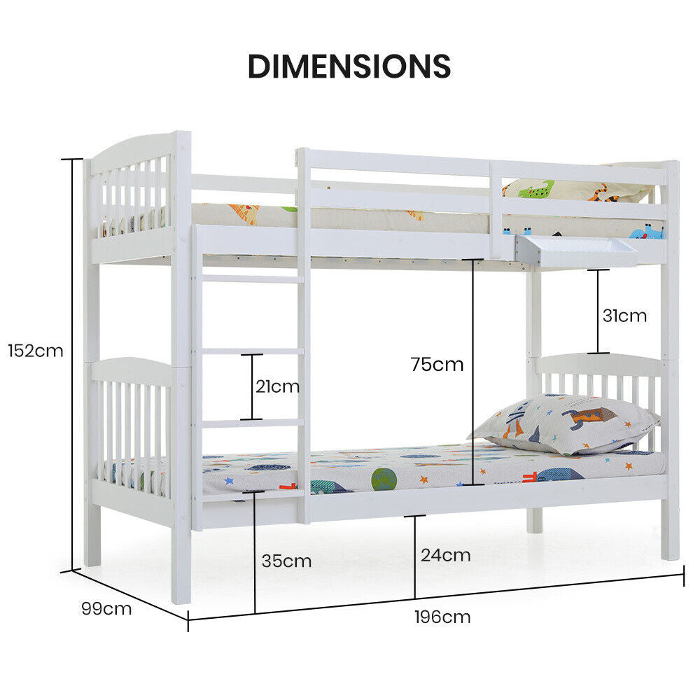 Slumber Wooden Kids Bunk Bed Frame White