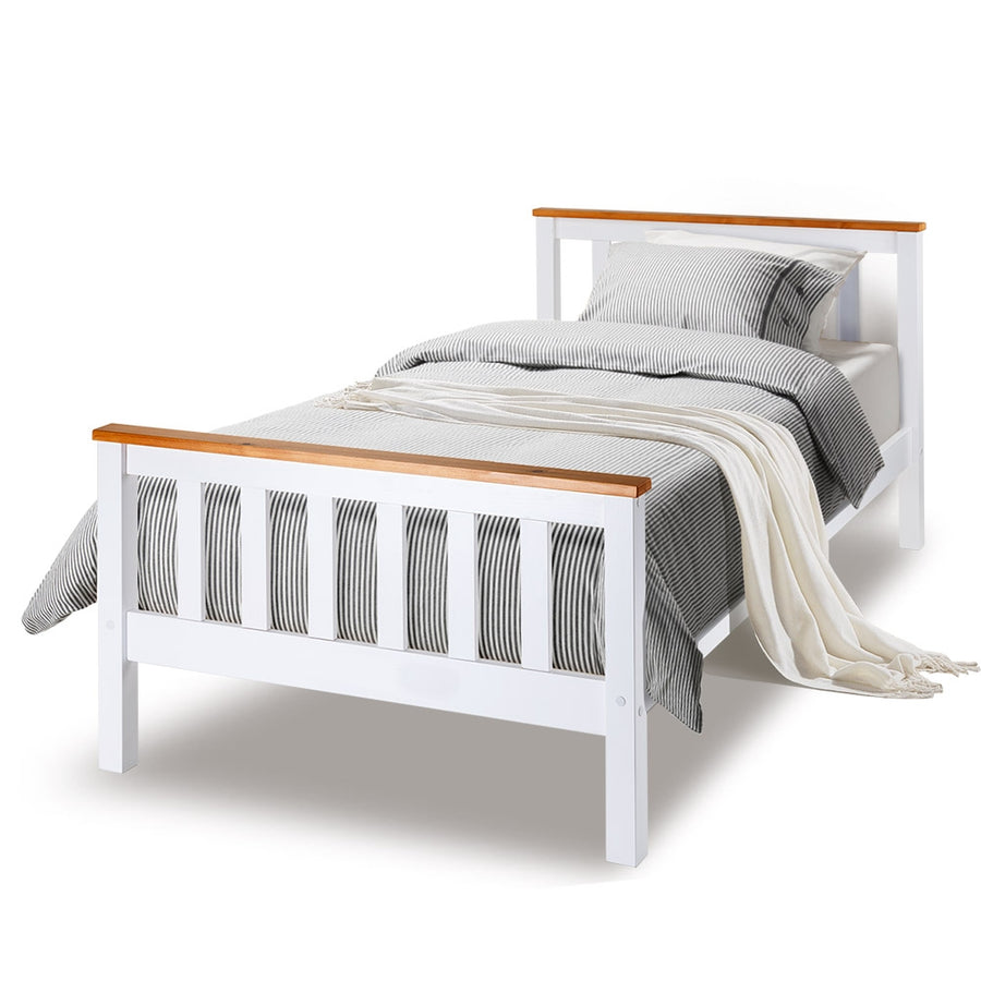 Single Wooden Bed Frame Base White Timber