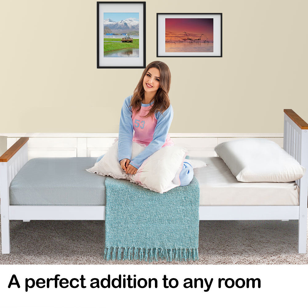 Single Wooden Bed Frame Base White Timber