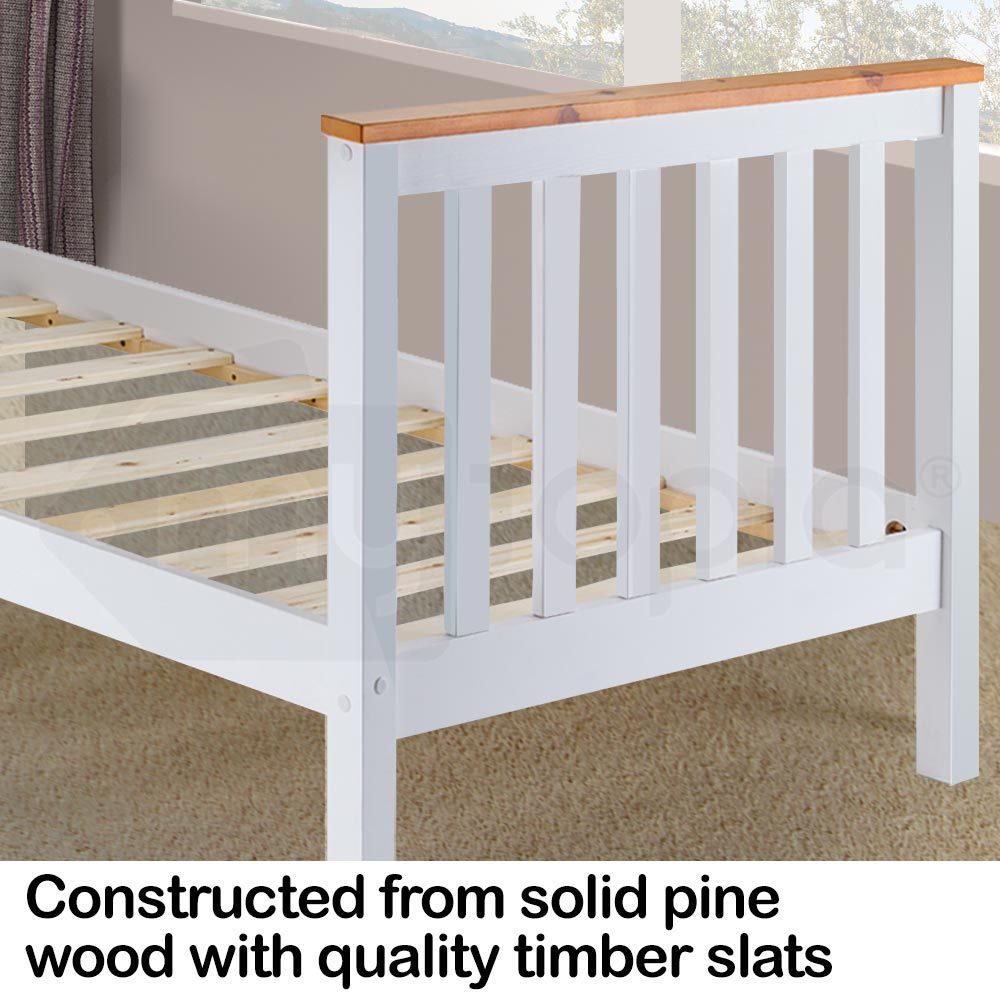 Single Wooden Bed Frame Base White Timber