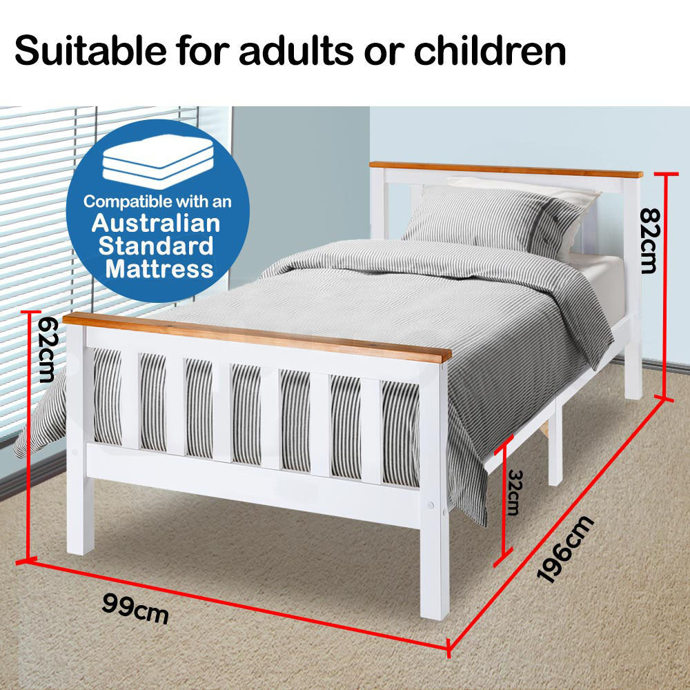 Single Wooden Bed Frame Base White Timber