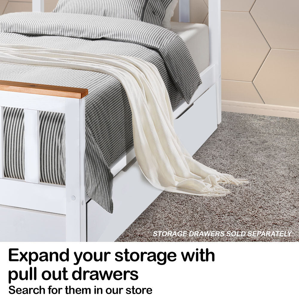 Single Wooden Bed Frame Base White Timber