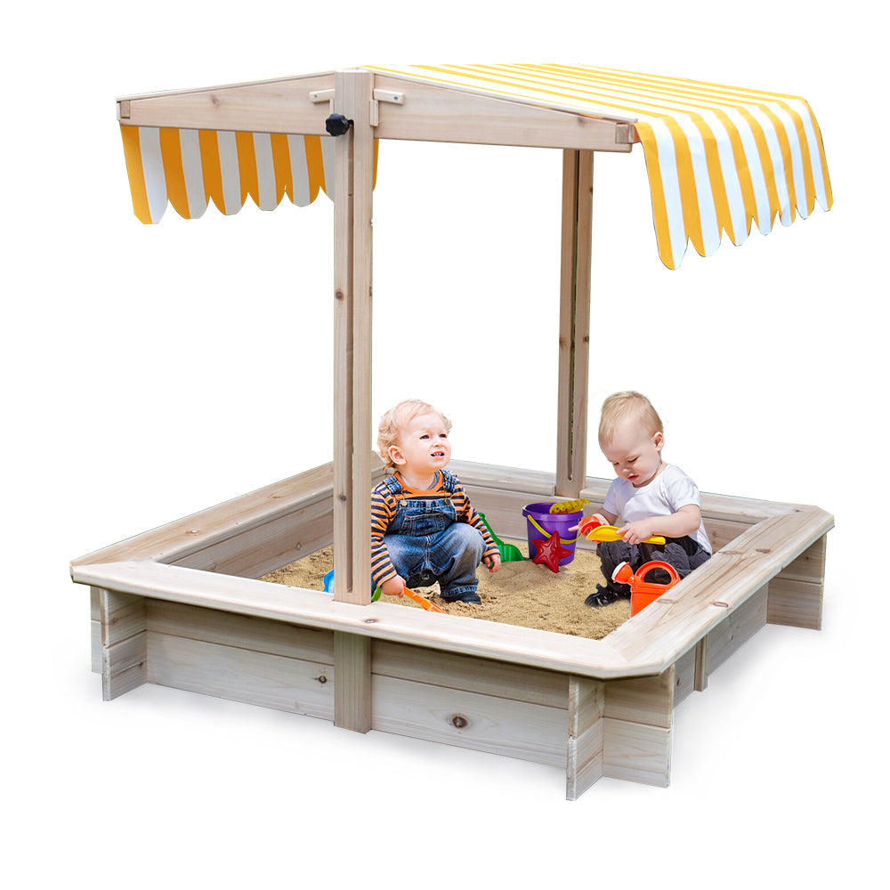 Sandpit Toy Box Canopy Wooden Outdoor Sand Pit Children Play Cover