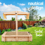 Sandpit Toy Box Canopy Wooden Outdoor Sand Pit Children Play Cover