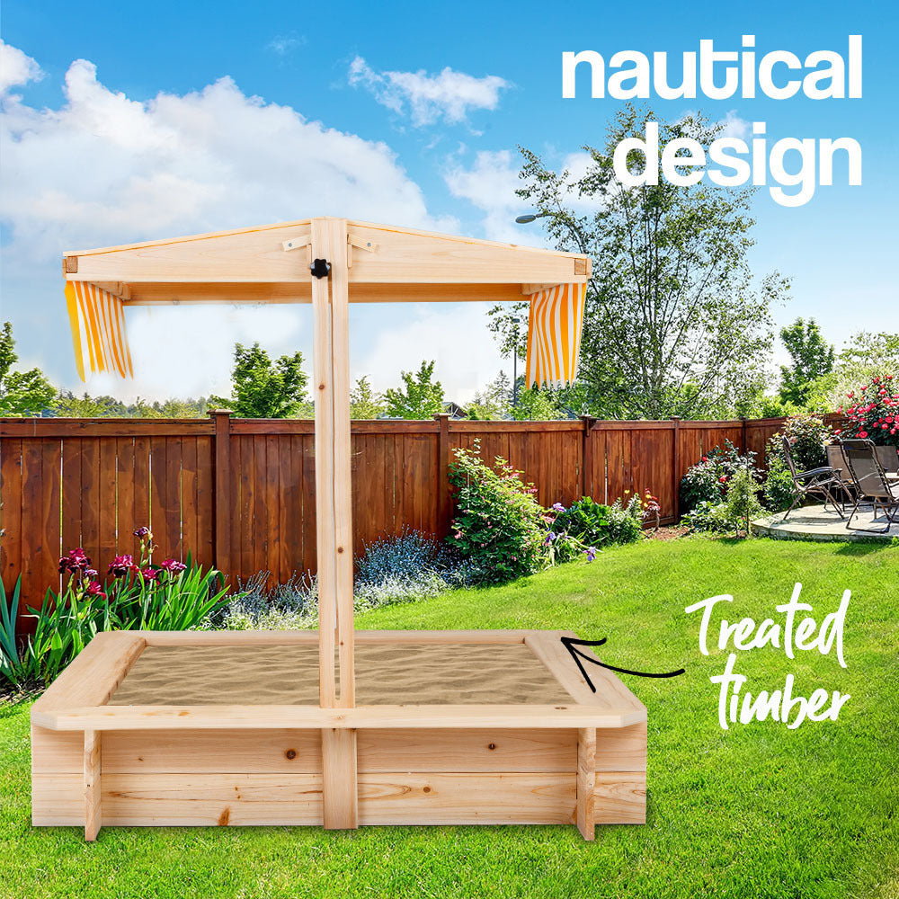 Sandpit Toy Box Canopy Wooden Outdoor Sand Pit Children Play Cover
