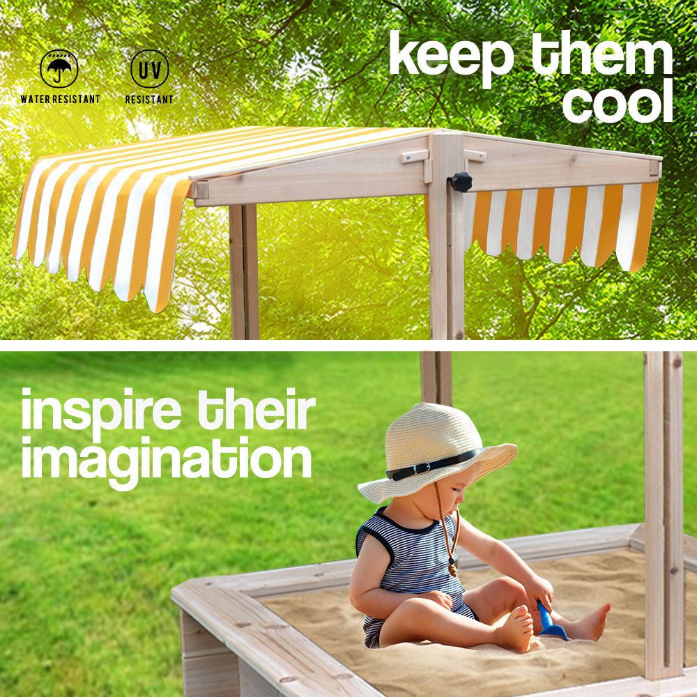 Sandpit Toy Box Canopy Wooden Outdoor Sand Pit Children Play Cover