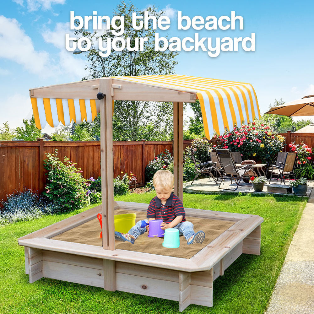 Sandpit Toy Box Canopy Wooden Outdoor Sand Pit Children Play Cover