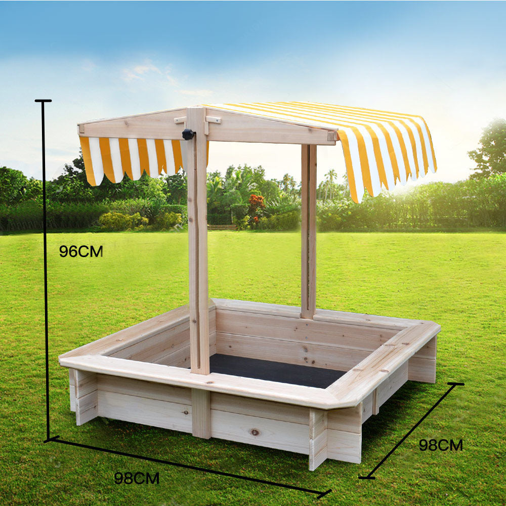 Sandpit Toy Box Canopy Wooden Outdoor Sand Pit Children Play Cover