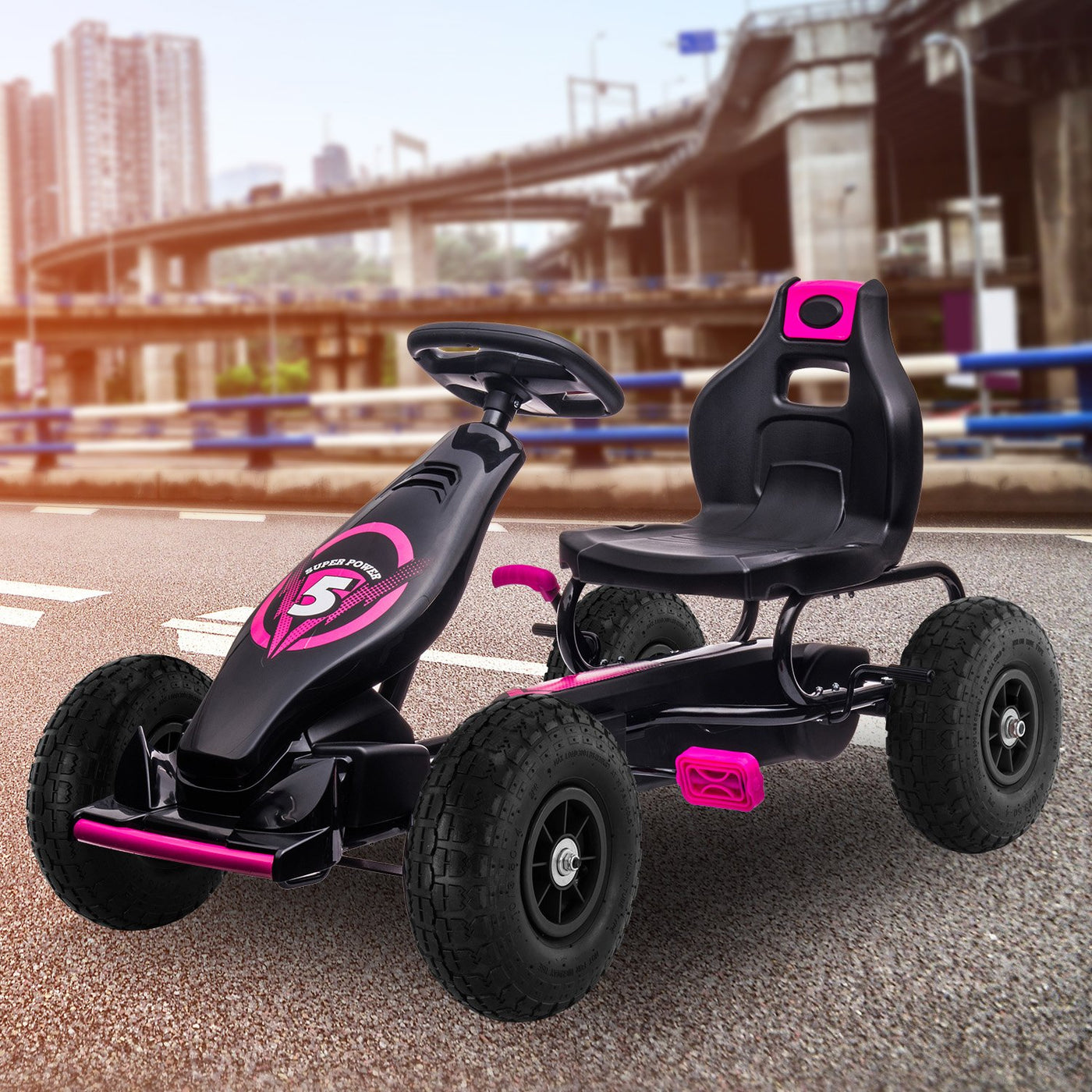 Kids Ride On Pedal Go Kart - Rose Pink