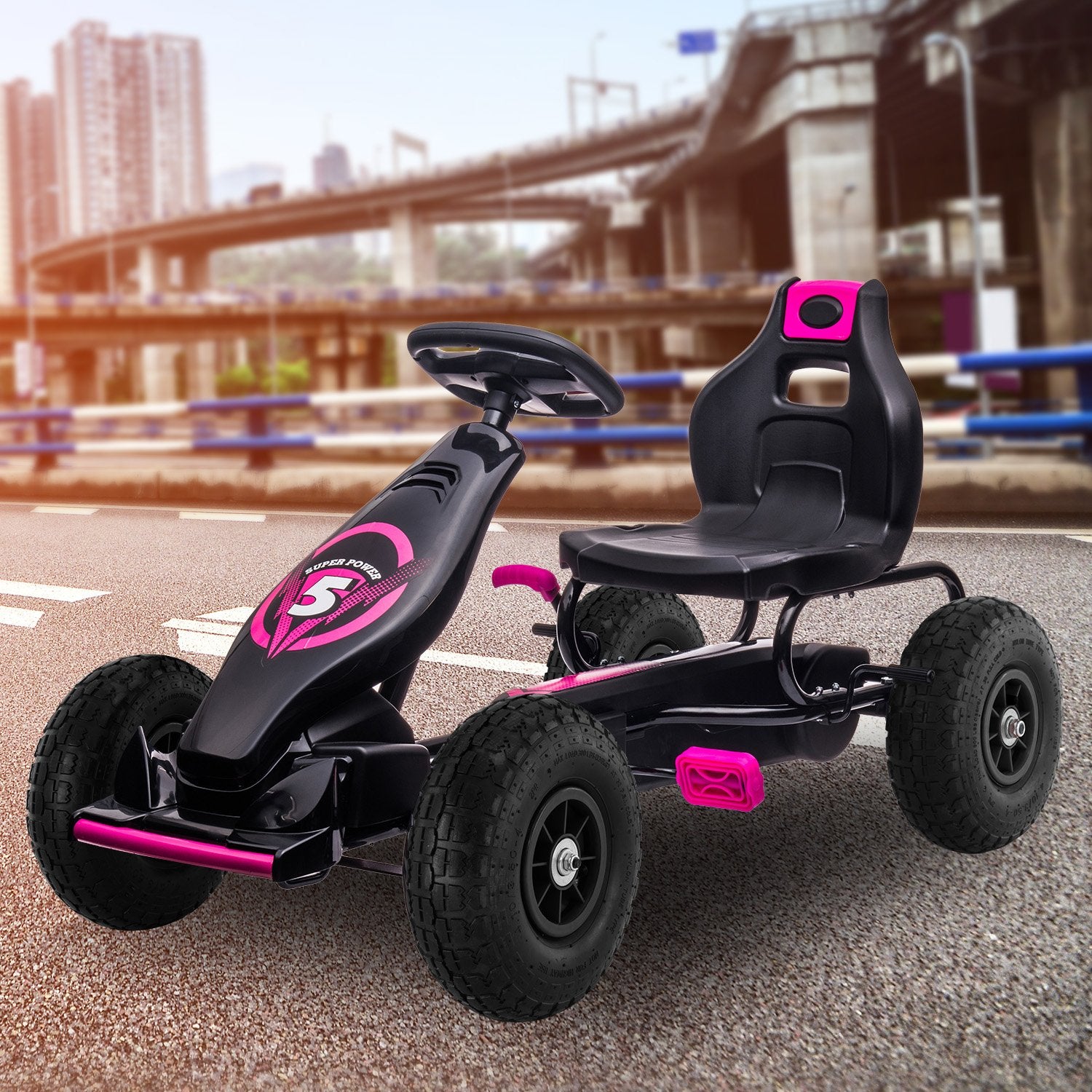Kids Ride On Pedal Go Kart - Rose Pink