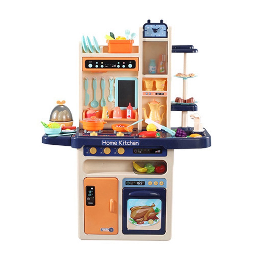 65pcs 93cm Children Kitchen Kitchenware Play Toy Simulation Steam Spray Cooking Set Cookware Tableware Gift Blue Color - SM Everyday Living