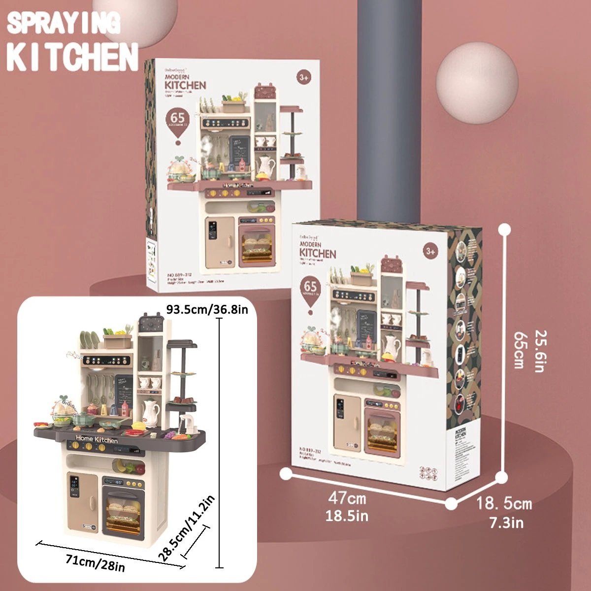 65pcs 93cm Children Kitchen Kitchenware Play Toy Simulation Steam Spray Cooking Set Cookware Tableware Gift Blue Color - SM Everyday Living