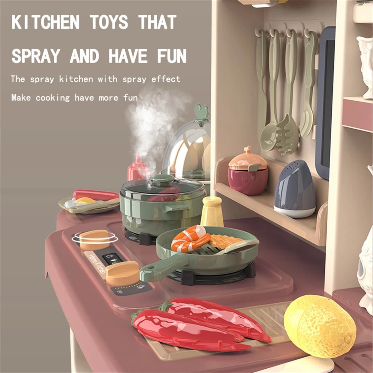 65pcs 93cm Children Kitchen Kitchenware Play Toy Simulation Steam Spray Cooking Set Cookware Tableware Gift Blue Color - SM Everyday Living