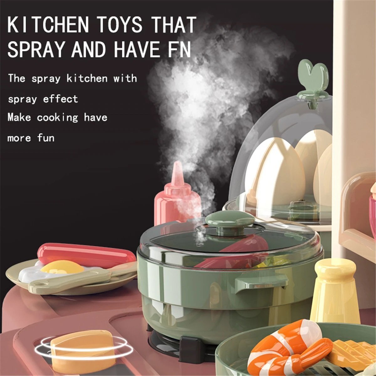 65pcs 93cm Children Kitchen Kitchenware Play Toy Simulation Steam Spray Cooking Set Cookware Tableware Gift Blue Color - SM Everyday Living