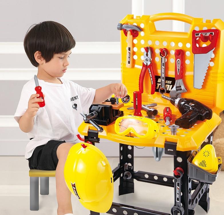 Toy Power Workbench, Bench Construction Set with Tools and Electric Drill - SM Everyday Living