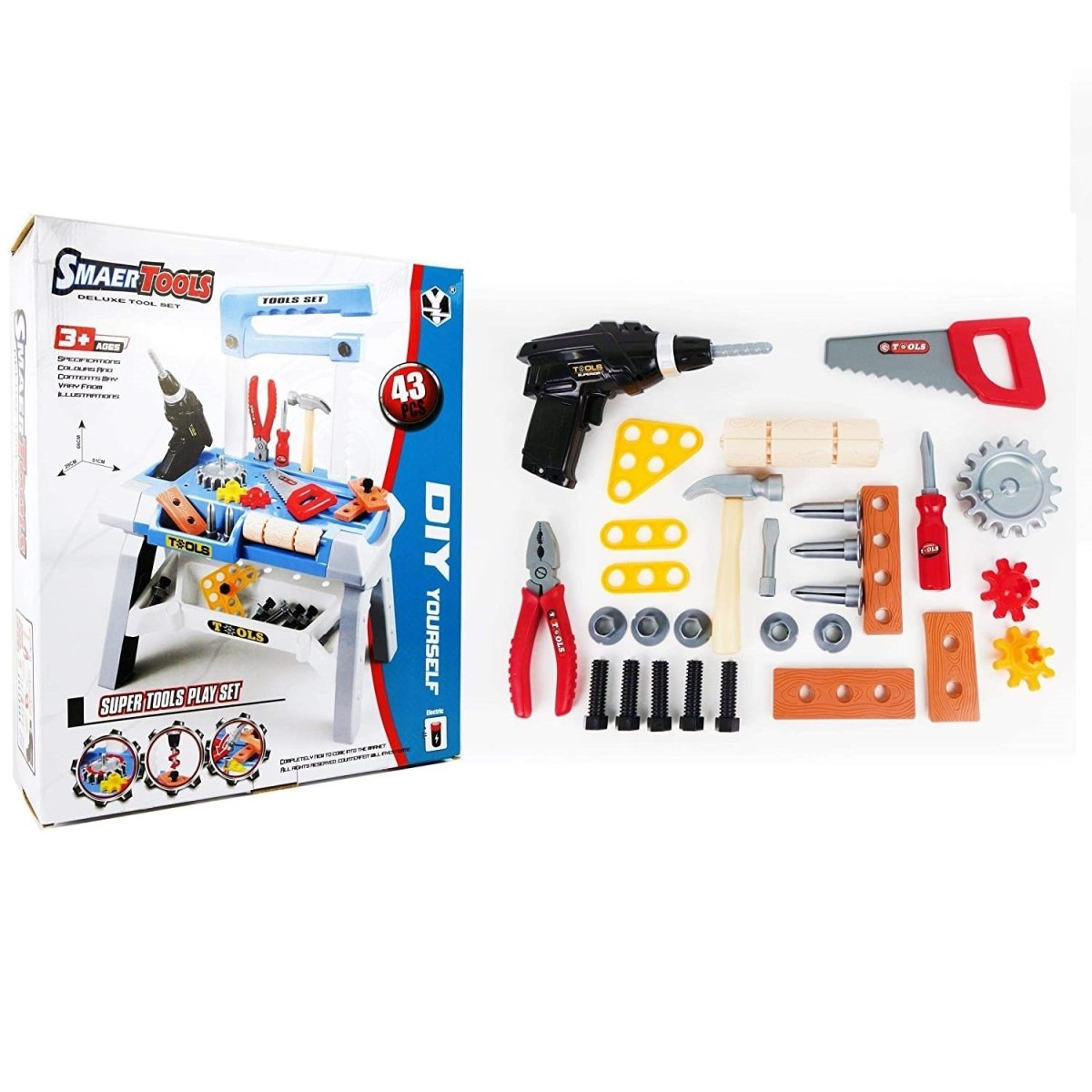 Toy Power Workbench, Kids Power Tool Bench Construction Set with Tools and Electric Drill - SM Everyday Living