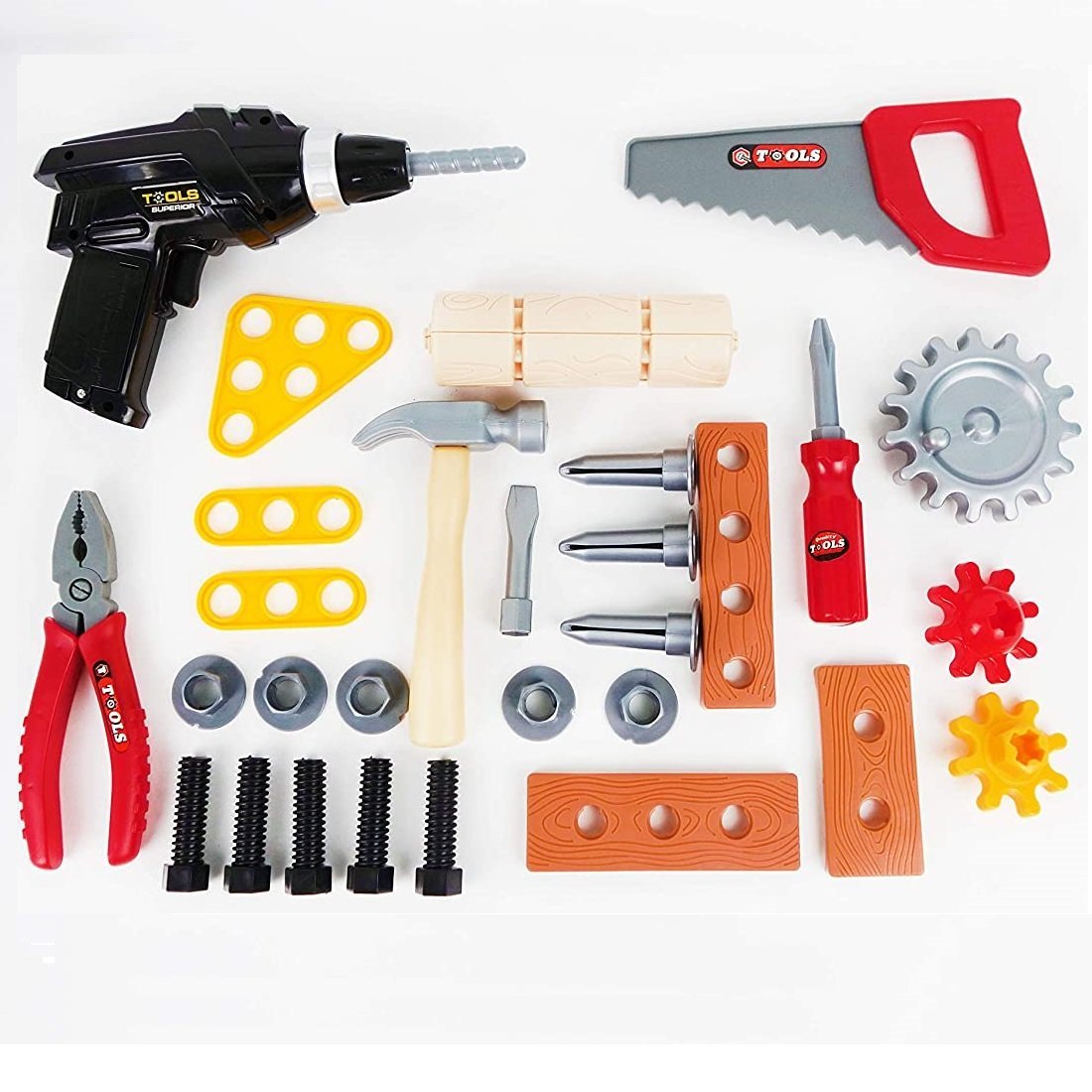 Toy Power Workbench, Kids Power Tool Bench Construction Set with Tools and Electric Drill - SM Everyday Living