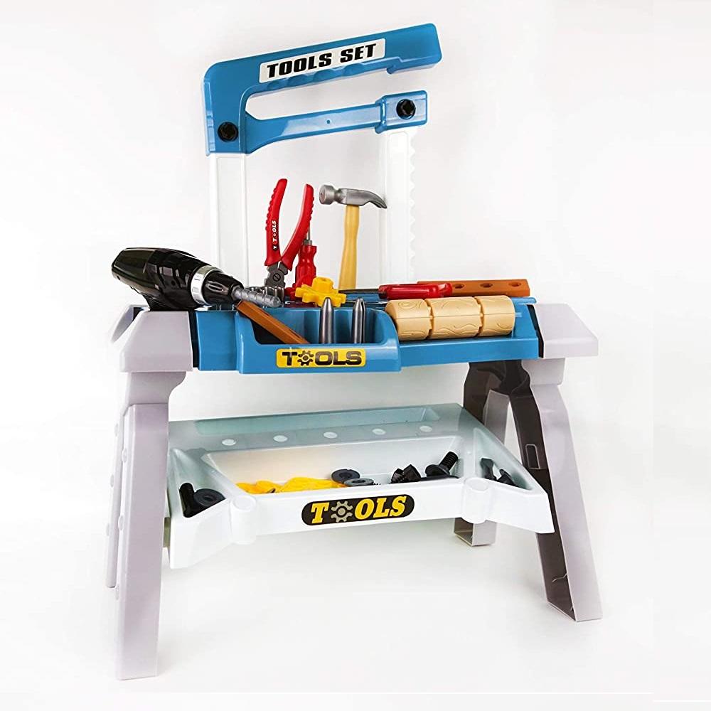 Toy Power Workbench, Kids Power Tool Bench Construction Set with Tools and Electric Drill - SM Everyday Living