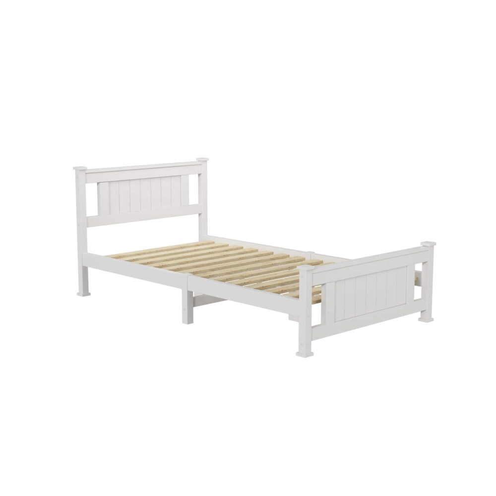 King Single Solid Pine Timber Bed Frame White