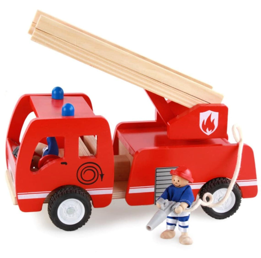 Fire truck wooden with ladder and firemen Fire engine Red - SM Everyday Living