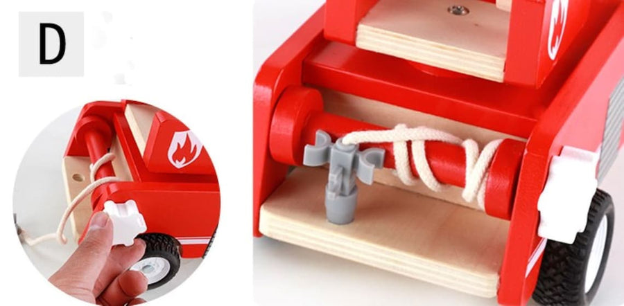 Fire truck wooden with ladder and firemen Fire engine Red - SM Everyday Living