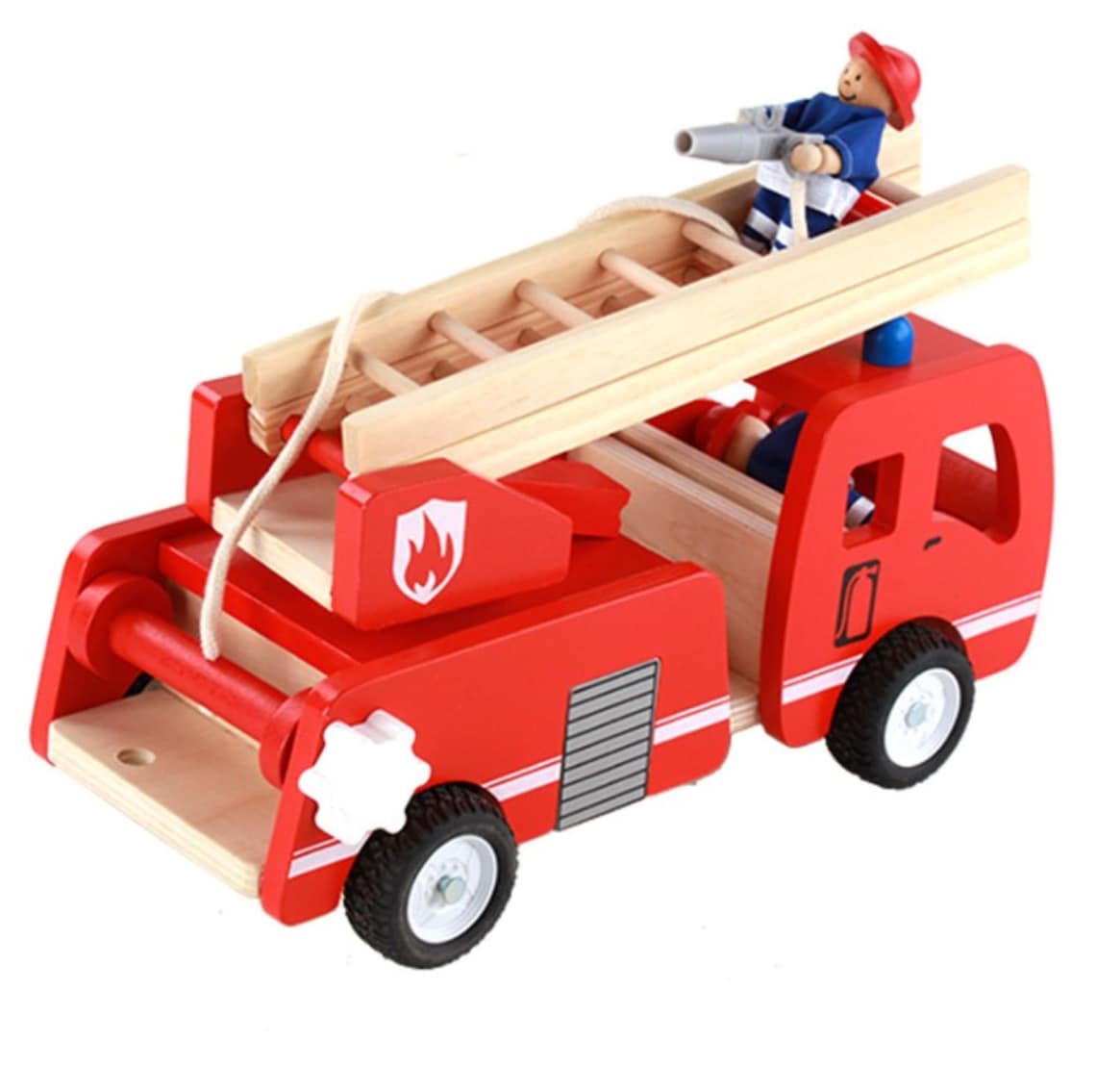 Fire truck wooden with ladder and firemen Fire engine Red - SM Everyday Living