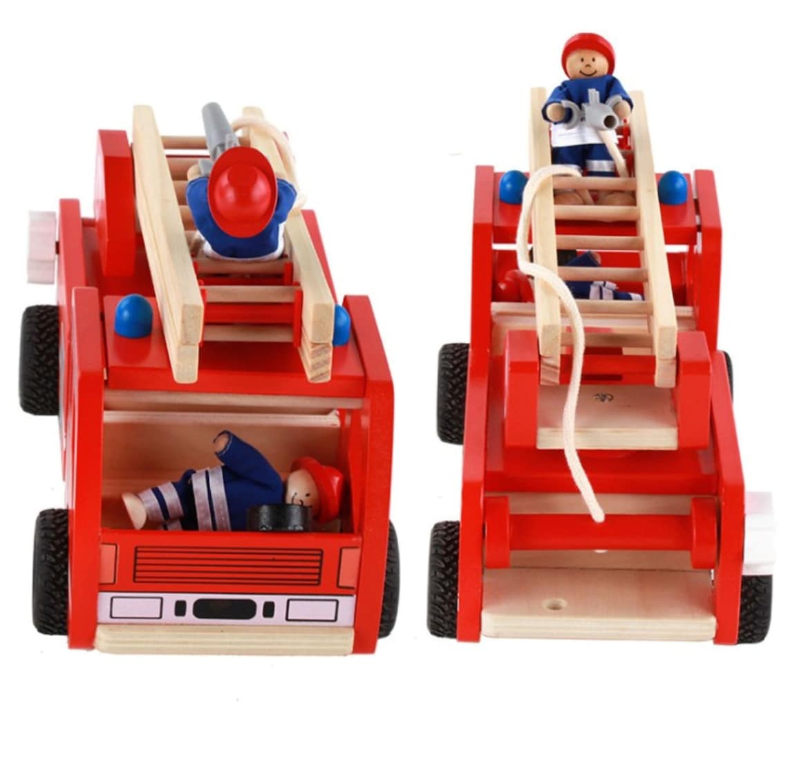 Fire truck wooden with ladder and firemen Fire engine Red - SM Everyday Living