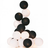 1 Set of 20 LED Black White 5cm Cotton Ball Battery Powered String Lights