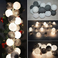 1 Set of 20 LED Black White 5cm Cotton Ball Battery Powered String Lights