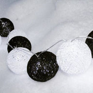 1 Set of 20 LED Black White 5cm Cotton Ball Battery Powered String Lights