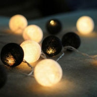 1 Set of 20 LED Black White 5cm Cotton Ball Battery Powered String Lights