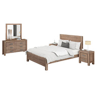 4 Pieces Bedroom Suite in Solid Wood Double Size Oak Colour Bed, Bedside Table & Dresser