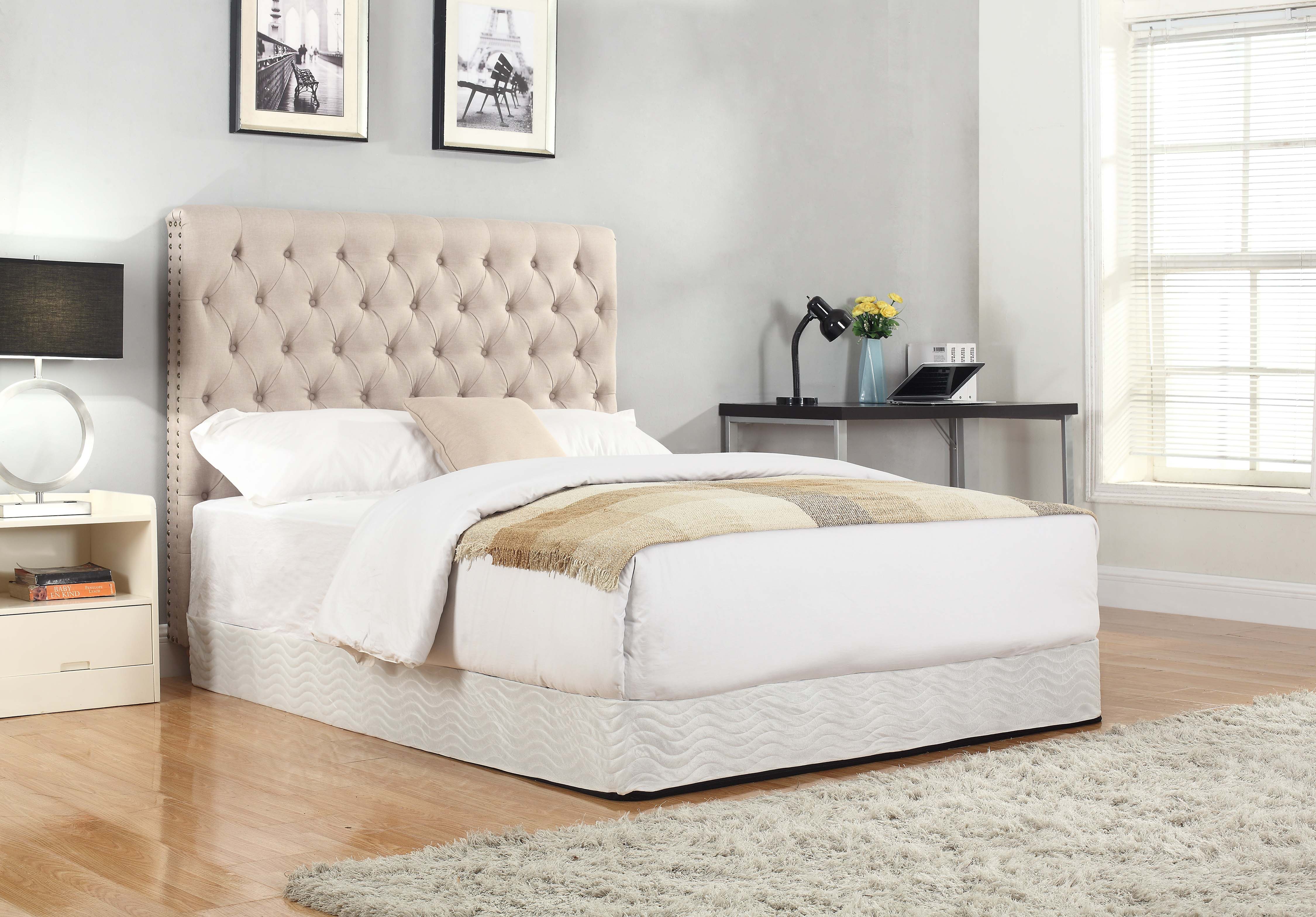 Bed Head Double Size French Provincial Headboard Fabric Beige
