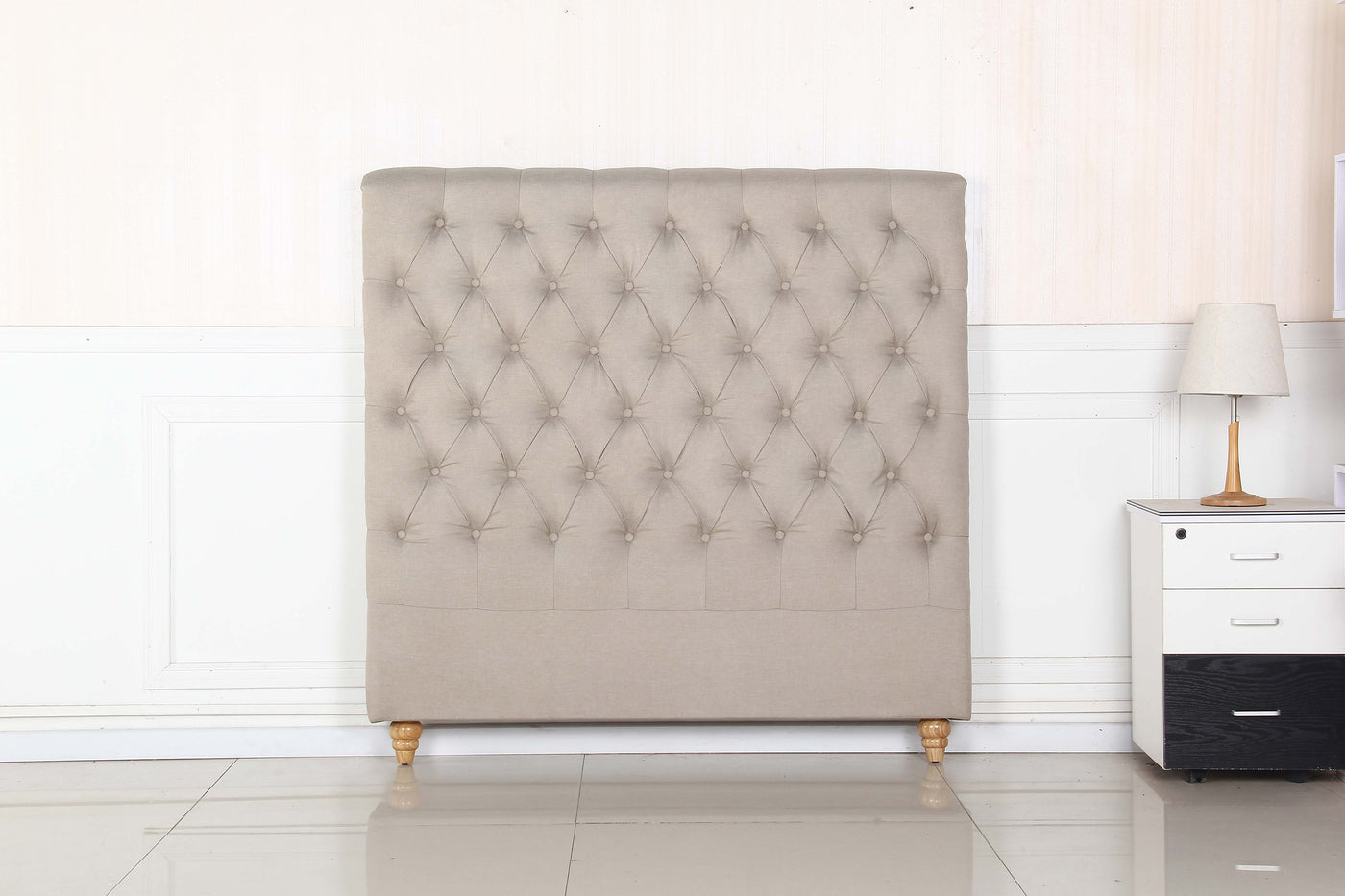 Bed Head Double Size French Provincial Headboard Fabric Beige