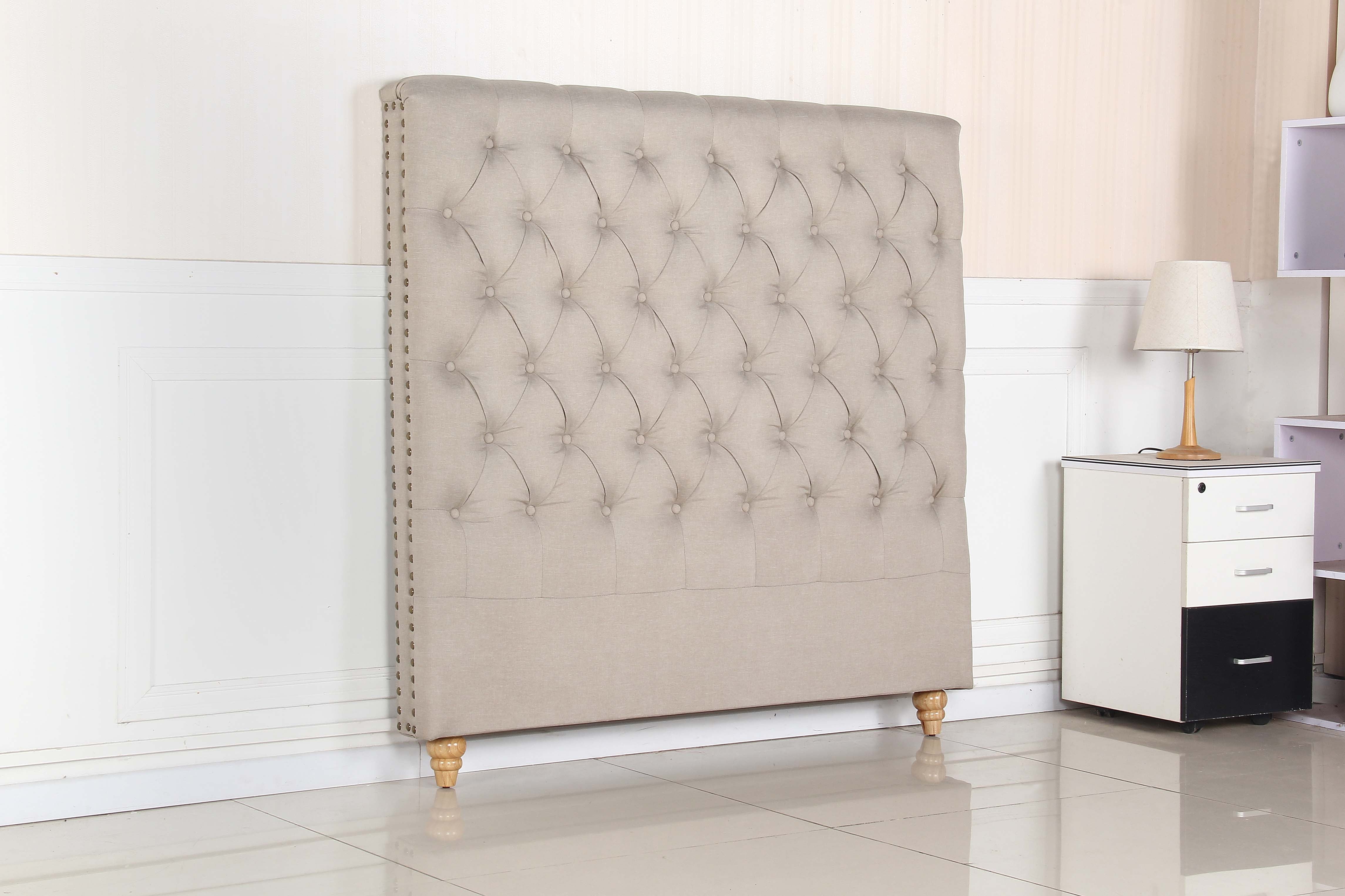 Bed Head Double Size French Provincial Headboard Fabric Beige