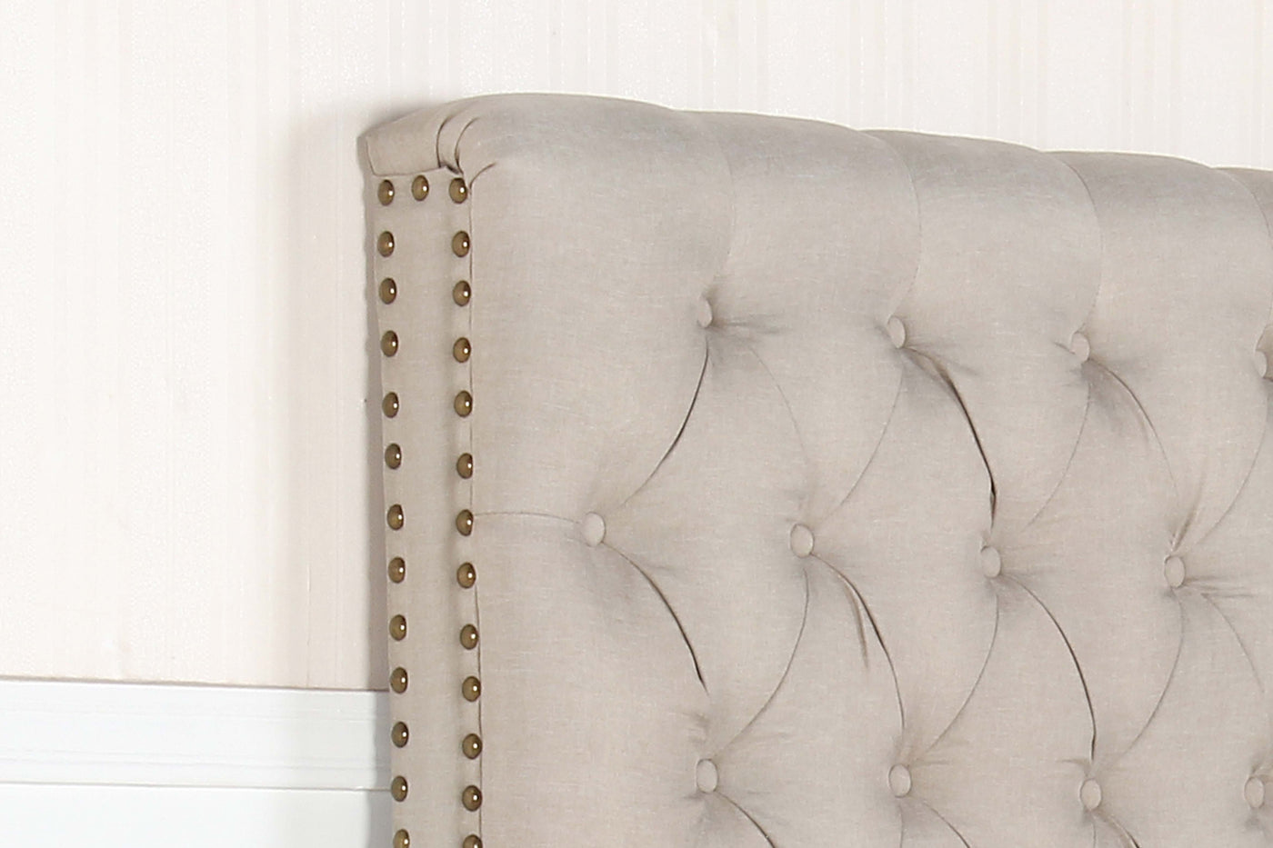 Bed Head Double Size French Provincial Headboard Fabric Beige