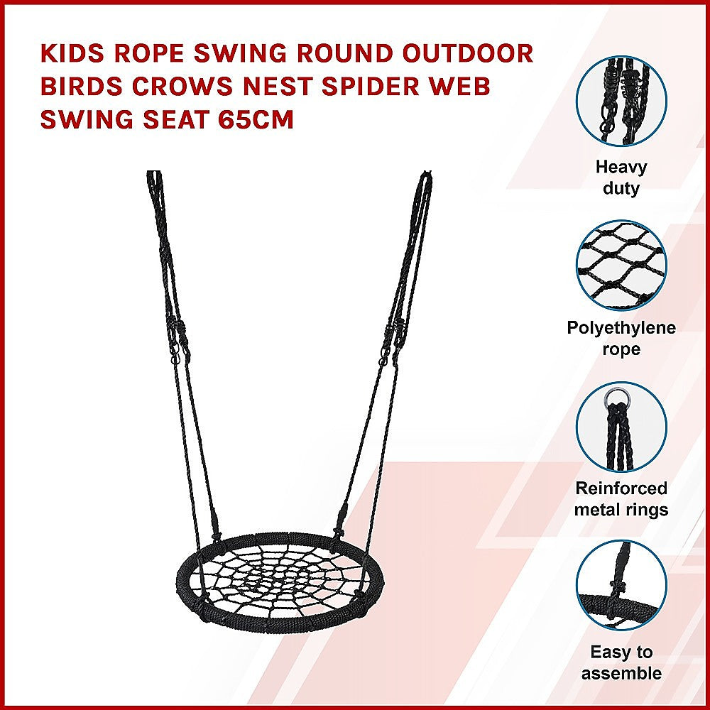 Kids Rope Swing Round Outdoor Birds Crows Nest Spider Web Swing Seat 65cm - SM Everyday Living