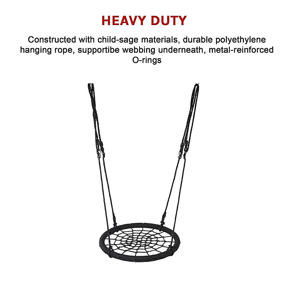Kids Rope Swing Round Outdoor Birds Crows Nest Spider Web Swing Seat 65cm - SM Everyday Living
