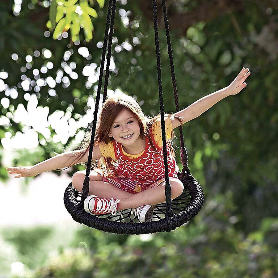 Kids Rope Swing Round Outdoor Birds Crows Nest Spider Web Swing Seat 65cm - SM Everyday Living