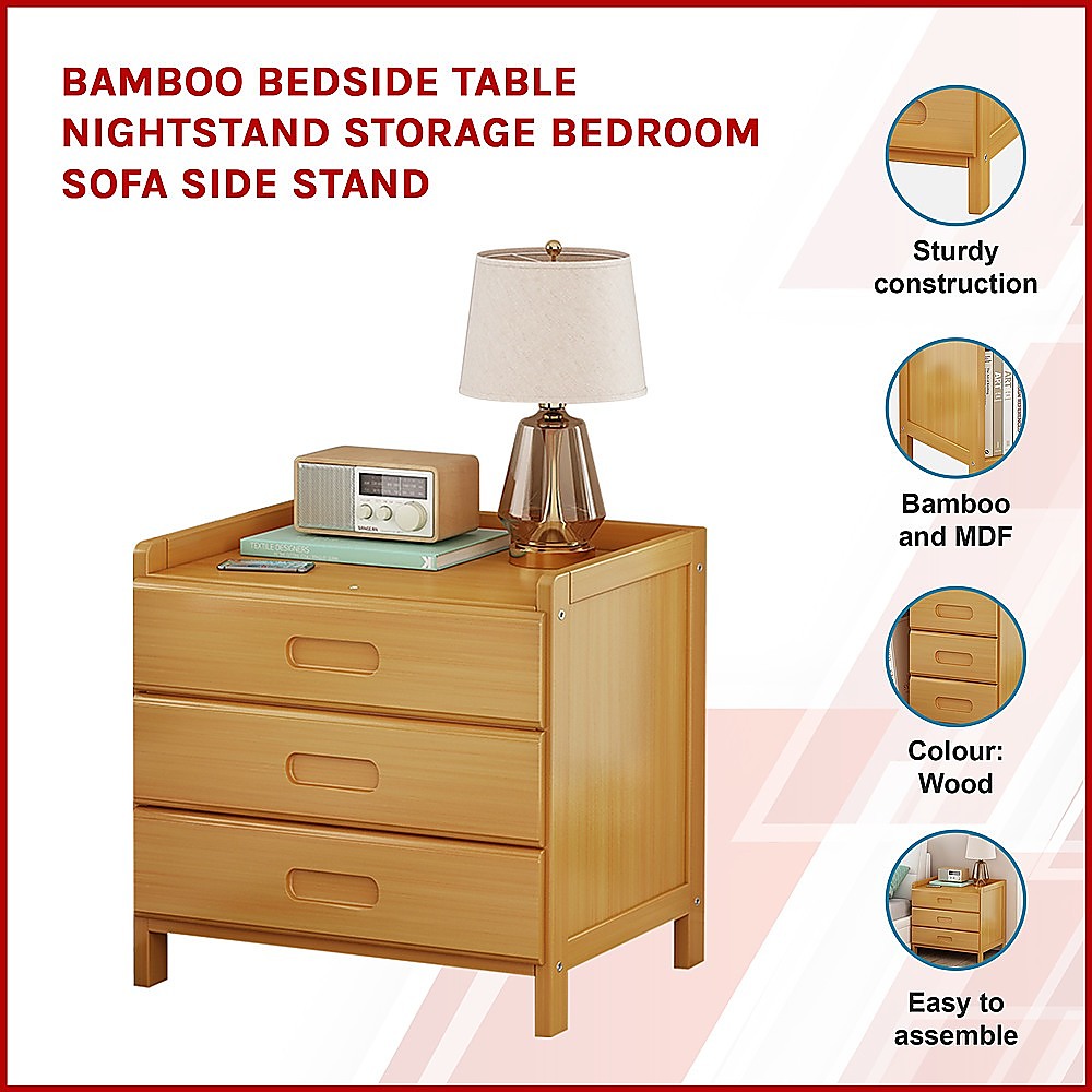 Bamboo Bedside Table Nightstand Side Stand