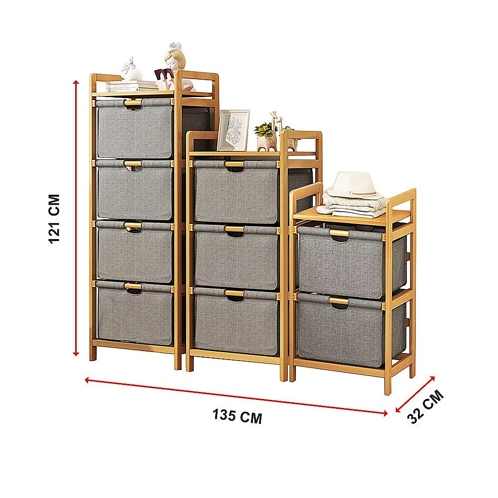 Bamboo Shelf with Storage Hamper - Wooden Bamboo