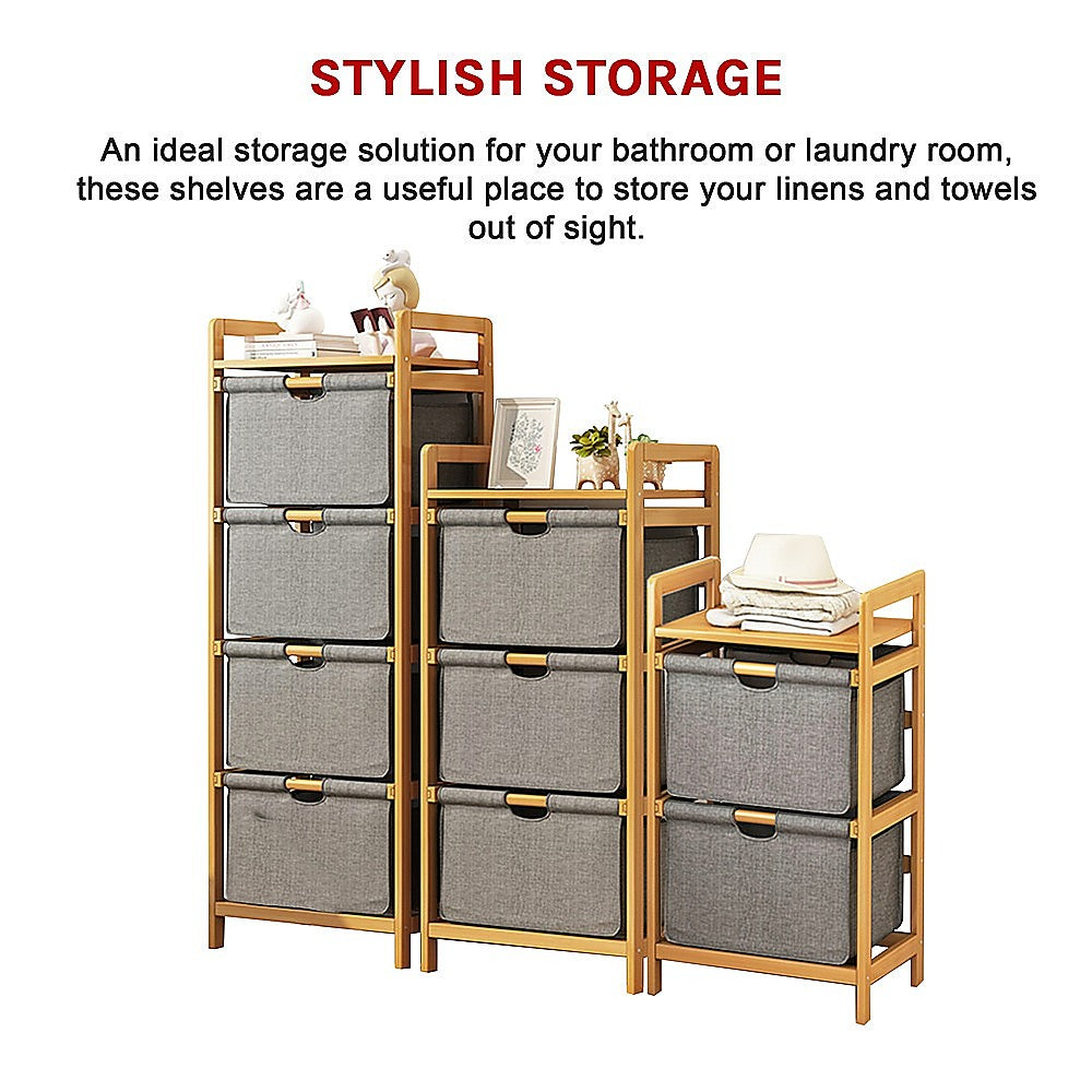 Bamboo Shelf with Storage Hamper - Wooden Bamboo
